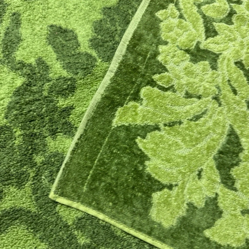 3 Vintage Bath Towel Two Tone Green Floral Cannon Monticello Cotton Fringe 70s